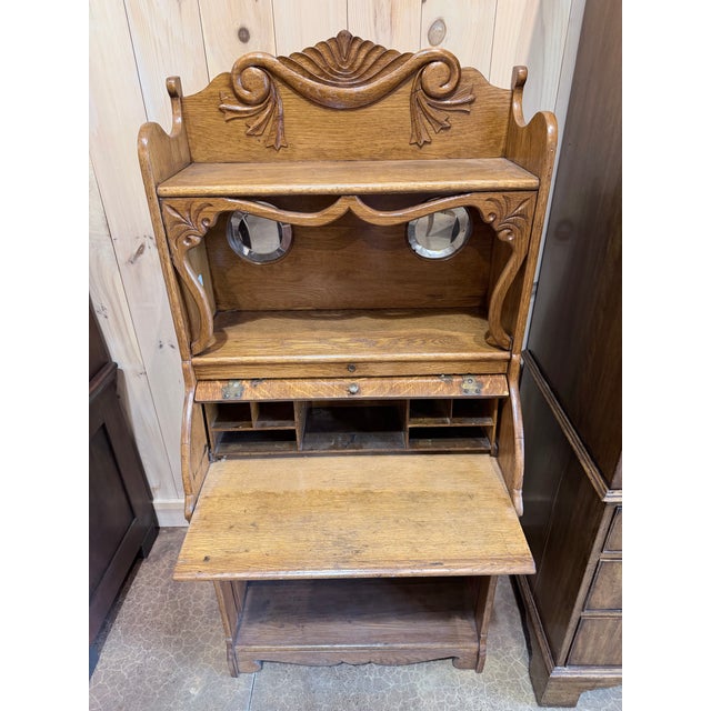 Early 20th Century Early 20th Century Oak Cylinder Roll Secretary Desk For Sale - Image 5 of 12
