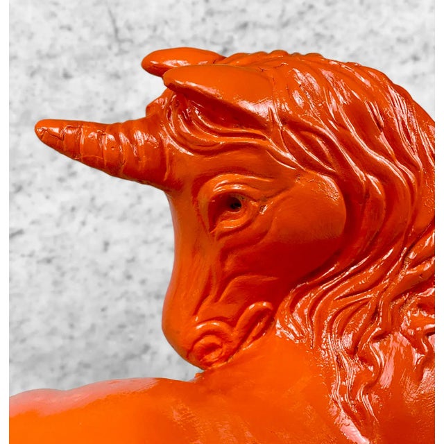 Vintage Hollywood Regency Large Orange Plaster Unicorn Sculpture For Sale - Image 6 of 10