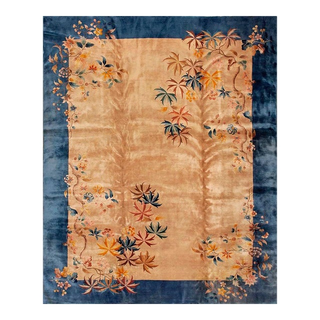 Amazing Beige Background Color withSome Palmettes Asymmetric Patterns Antique Chinese Art Deco Rug For Sale