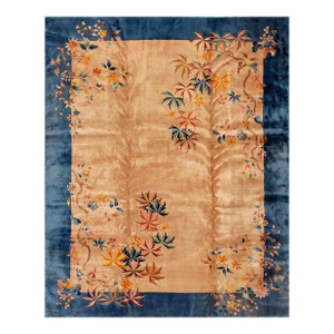 Amazing Beige Background Color withSome Palmettes Asymmetric Patterns Antique Chinese Art Deco Rug
