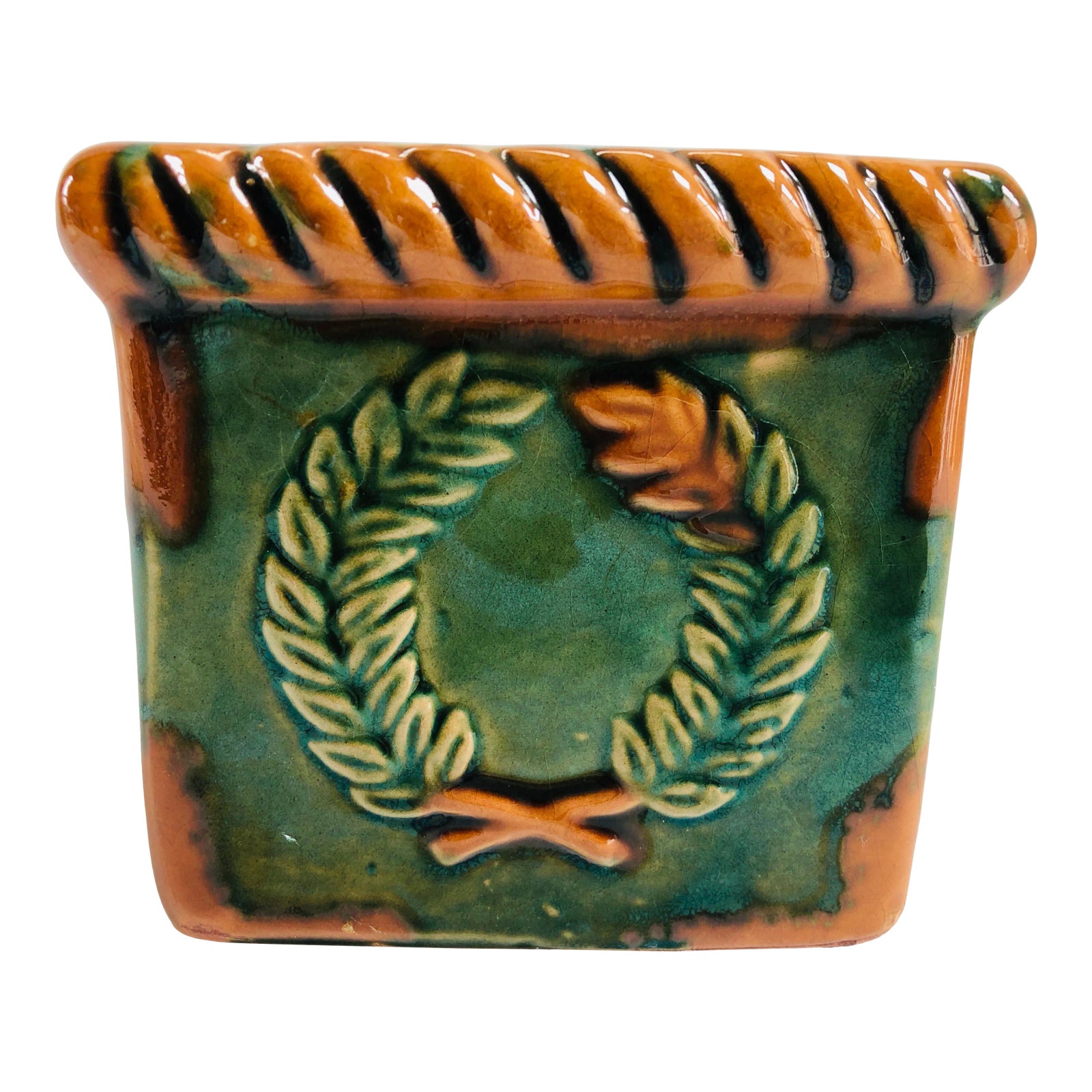 1970s Laurel Wreath Terra Cotta Planter Cachepot Chairish