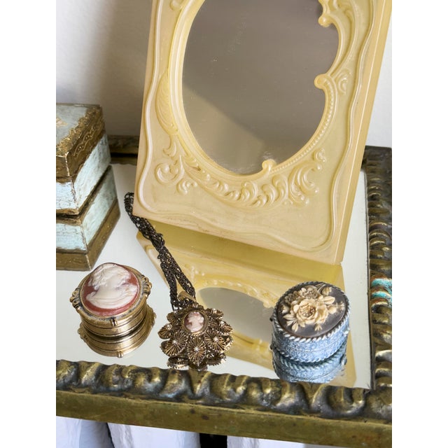 Victorian Vintage 1970s Victorian Revival Estée Lauder Flower Cameo Solid Perfume Compact For Sale - Image 3 of 16