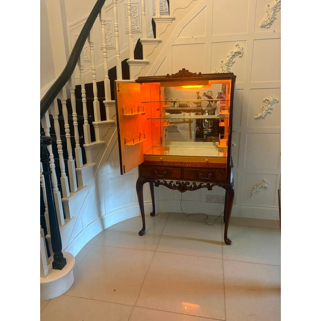 Antique Figured Mahogany Illuminated Cocktail Drinks Cabinet on Stand, 1920 For Sale - Image 4 of 16