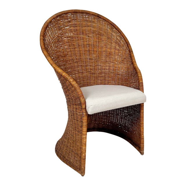 Vintage Fan Back Wicker Chair For Sale