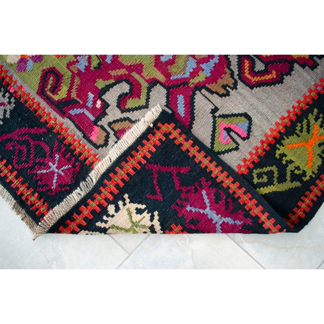 Handwoven Turkish Kilim Rug Anatolian Tribal Magenta Rug - 6′2″ X 13′3″ For Sale - Image 10 of 12