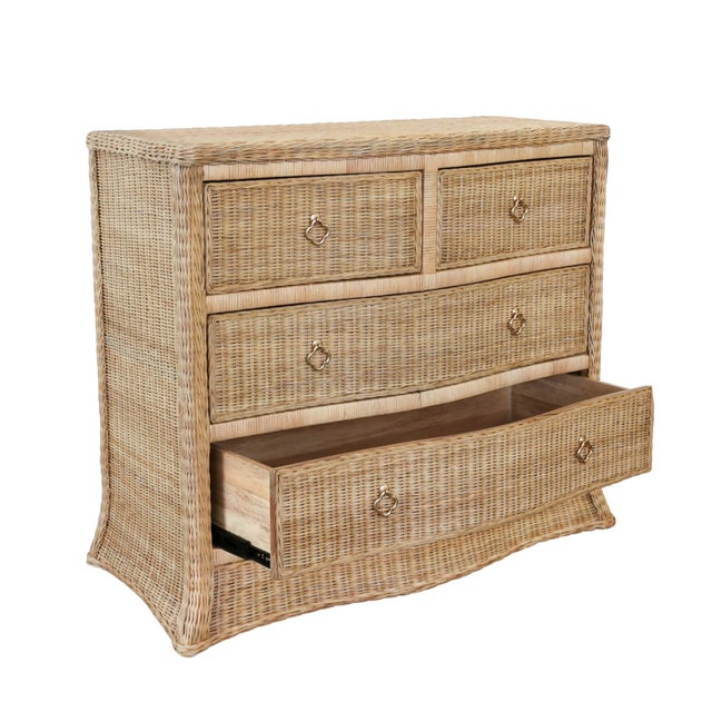 Worlds Away Matthew Izzo Home Celine Four Drawer Rattan Chest With Satin Brass Pulls and Soft Close Glides For Sale - Image 4 of 9