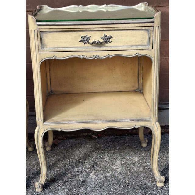 Pair Mid Century Louis XV Style Washed Cream Painted Side Tables For Sale - Image 9 of 17