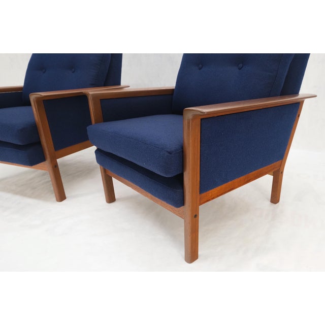 Danish Mid-Century Modern Teak Frames New Wool Upholstery Lounge Chairs Refinish For Sale - Image 14 of 15