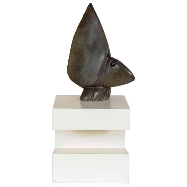 Gray Stone Sculpture on Pedestal by David Bangura, 1990s For Sale - Image 8 of 8