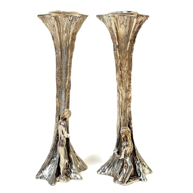 Yaacov Heller Adam and Eve Sterling Silver Candlesticks, Pair, 1993 For Sale - Image 12 of 18