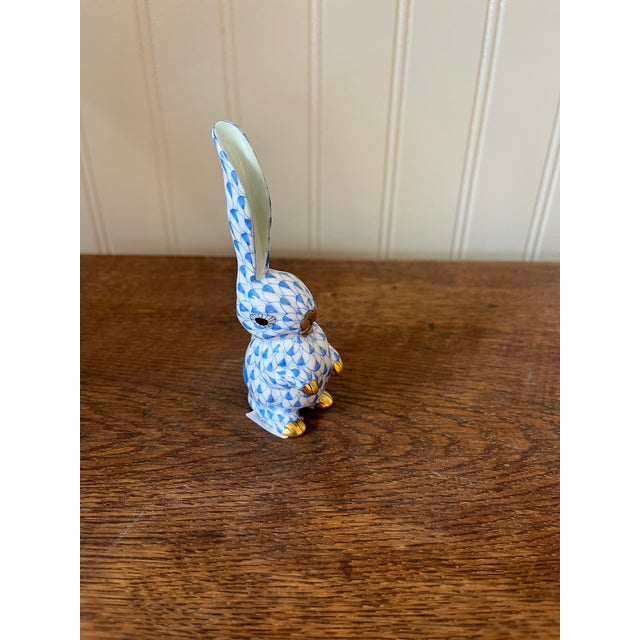 Herend Classic Blue Herend Hand Painted Bunny W/ 22k Gold Accents For Sale - Image 4 of 4
