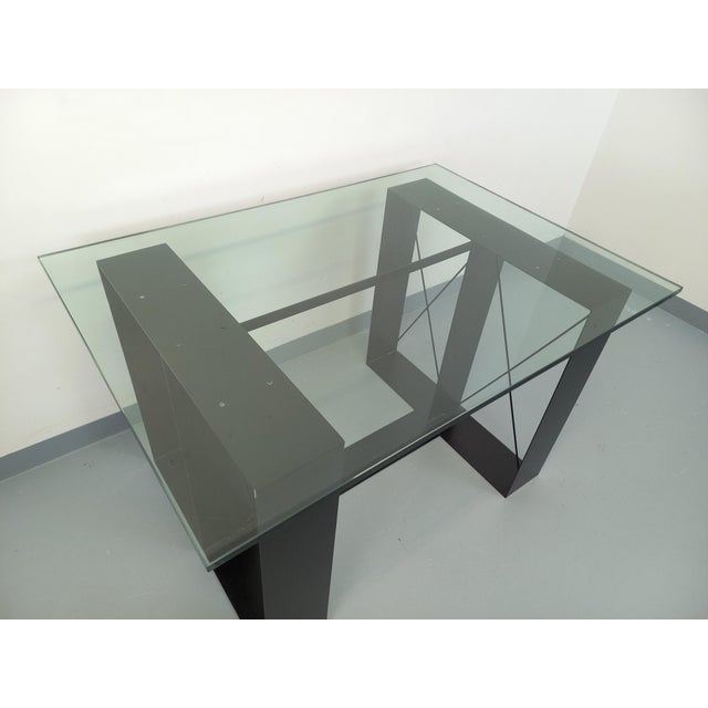 Metal Vintage Rectangular High Table in Glass and Black Metal, 1980s For Sale - Image 7 of 18