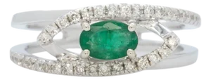Zambian Emerald Ring With Natural Diamonds Accents: Solid 14k Gold, Size 6.75