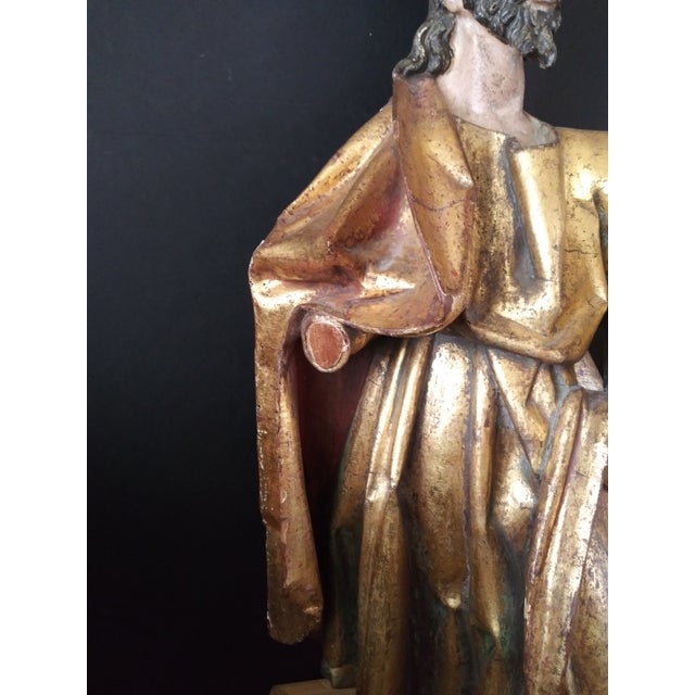 Early 18th Century 18th Century Spanish Carved Gilt and Polychrome Wood Saint Paul For Sale - Image 5 of 8