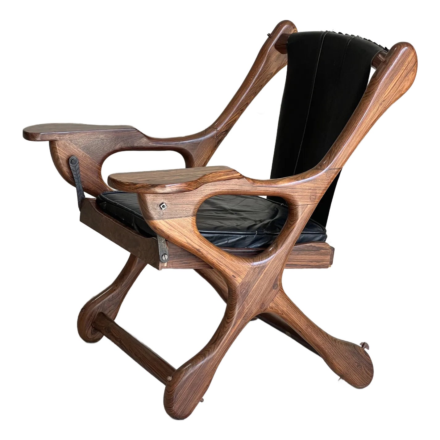 Vintage Leather and Rosewood Rocking Sling Chair by Don Shoemaker ...