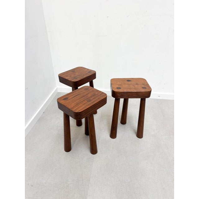 Brutalist Stool in Elm Wood For Sale - Image 5 of 5