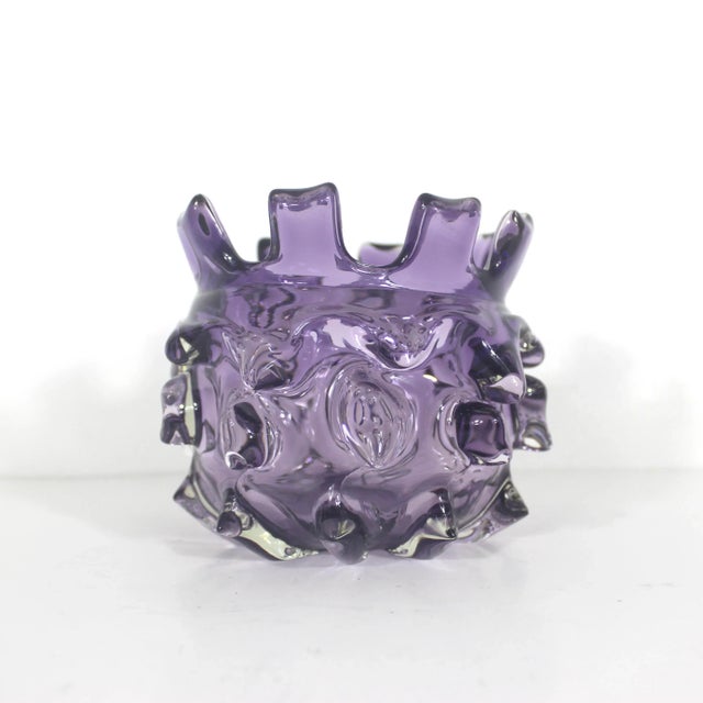 Mid-Century Modern Vintage Brutalist Art Glass Vase Bowl Modernist Hand Blown Purple Amethyst For Sale - Image 3 of 9