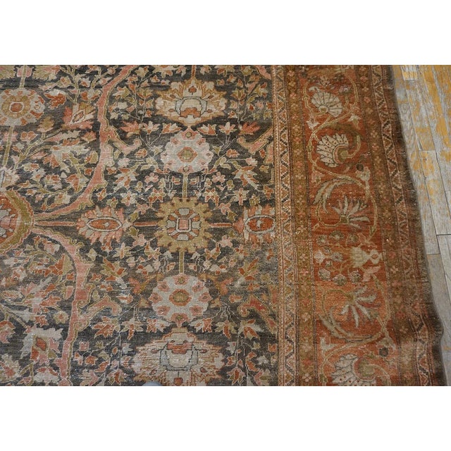 Peaceful Charcoal Background Color With Allover Rosettes Pattern Antique Sultanabad Persian Rug For Sale - Image 11 of 12