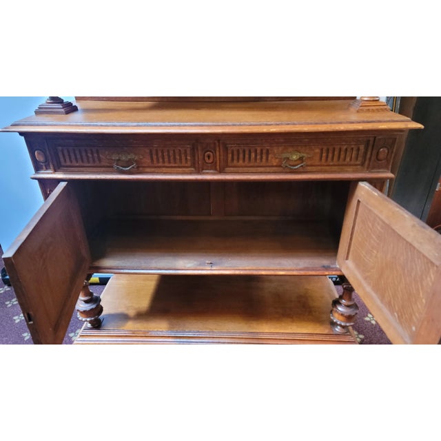 Gold Antique 1880s French Henri II Style Sideboard Server Oak For Sale - Image 8 of 17