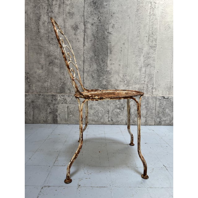 1920s Antique Chippy Paint and Rusty Metal Garden Chairs, 1920s, Set of 4 For Sale - Image 5 of 8