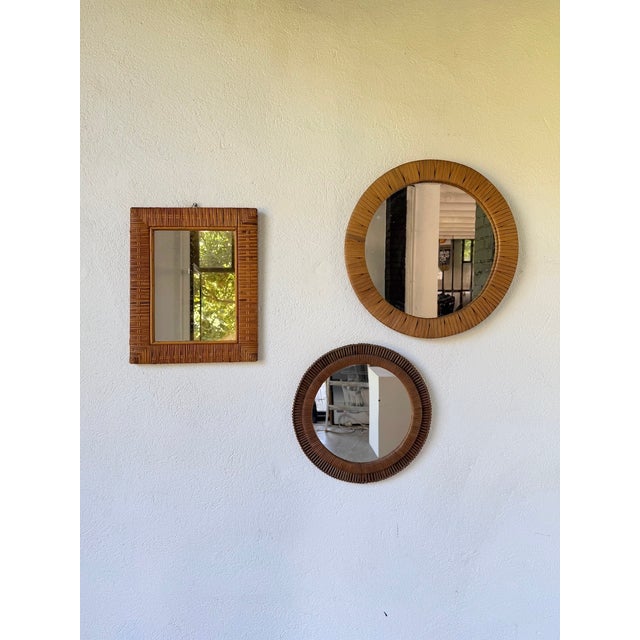 Vintage Woven Wicker Mirrors, 1950s, Set of 3 For Sale - Image 9 of 18