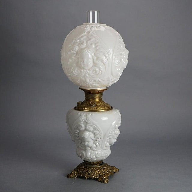 Antique Blanc De Chine Brass & Bronze Cupid Oil Lamp With Blown Out Glass C1900 For Sale - Image 6 of 12