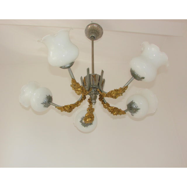 Vintage Art Nouveau Style 5-Light Chandelier, 1950s For Sale - Image 4 of 7