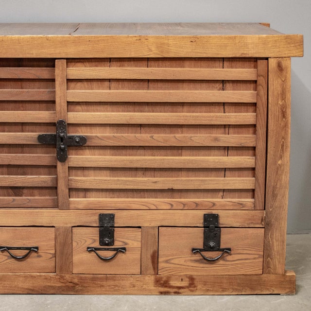 Antique Japanese Cedar & Elm Goshu Mizuya Kitchen Chest For Sale In Denver - Image 6 of 11