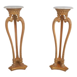 Pair French Louis XVI Italian Made Marble Top Pedestals For Sale