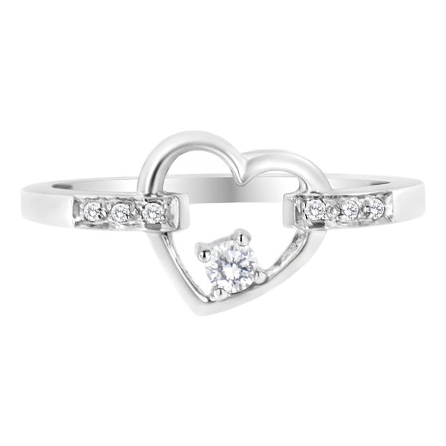 14K White Gold 1/8 Cttw Channel Set Round-Cut Diamond Heart Ring (H-I Color, SI2-I1 Clarity) For Sale