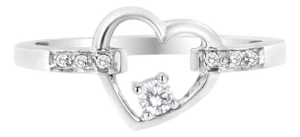 14K White Gold 1/8 Cttw Channel Set Round-Cut Diamond Heart Ring (H-I Color, SI2-I1 Clarity)