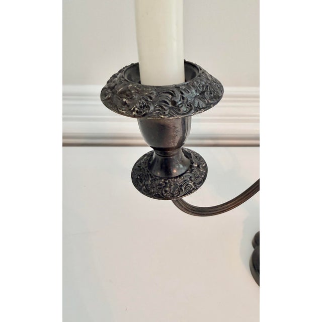 Vintage Black Powder-Coated Brass Two-Arm Candelabrum With Grape & Vine Detail For Sale - Image 4 of 10