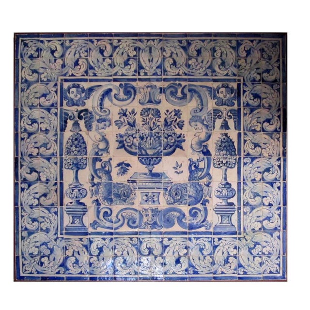 17th Century Portuguese Azulejos Tiles Panel with Vase Decor For Sale - Image 5 of 6