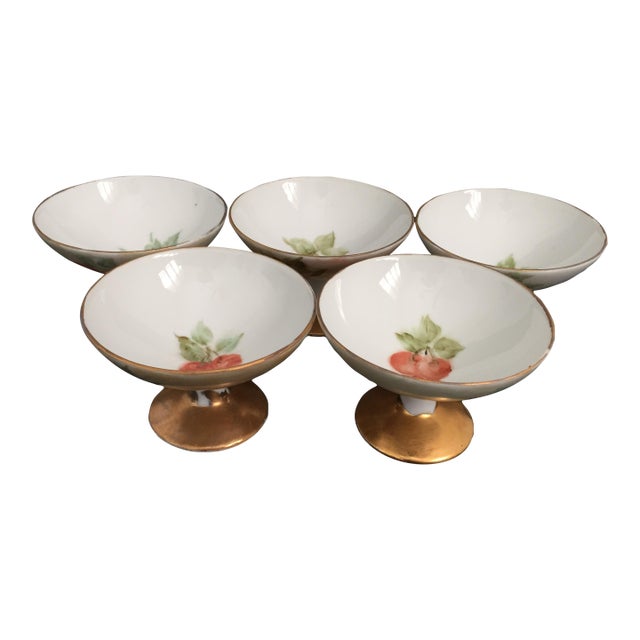 Vintage Sherbets With Hand Painted Cherries - Set of 5 For Sale