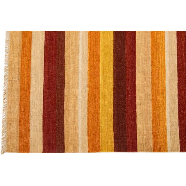 2020s Modern Kilim Handmade Multicolor Geometric Wool Rug For Sale - Image 4 of 7