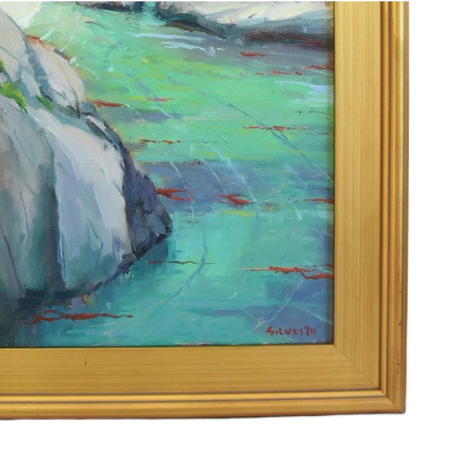 Seascape landscape oil painting on stretched artist canvas by listed artist Silvio Silvestri (1948-2018.) Silvestri was a...