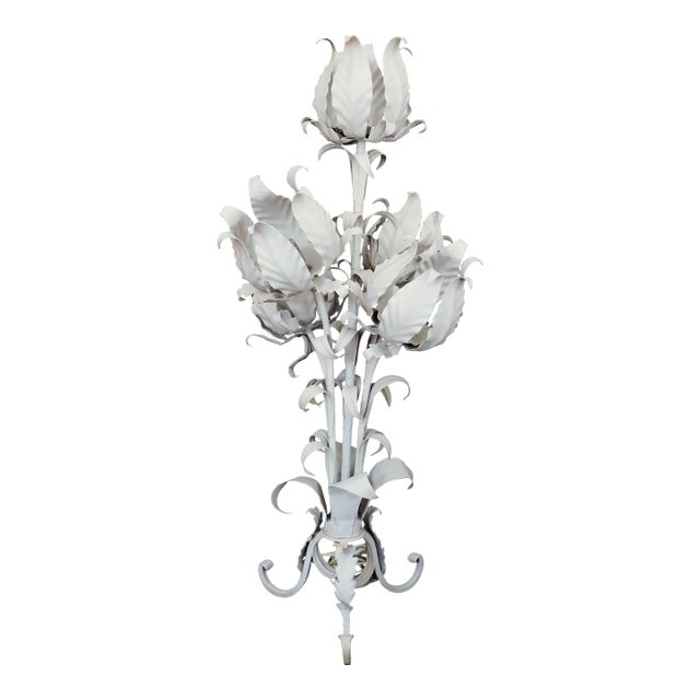 Large Italian Tole White Tulip Lamp Floral Flowers Mid Century Modern For Sale