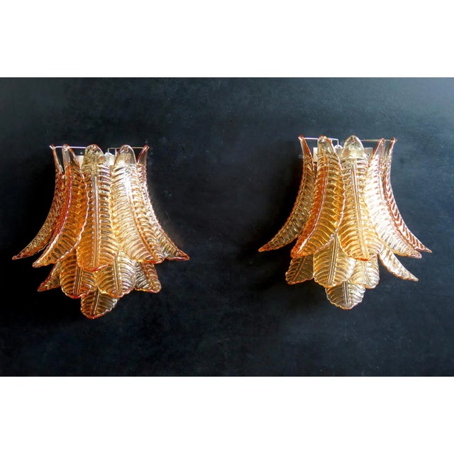 2020s Pair of Murano Six-Tier Felci Wall Sconce – 10 Amber Glasses For Sale - Image 5 of 7