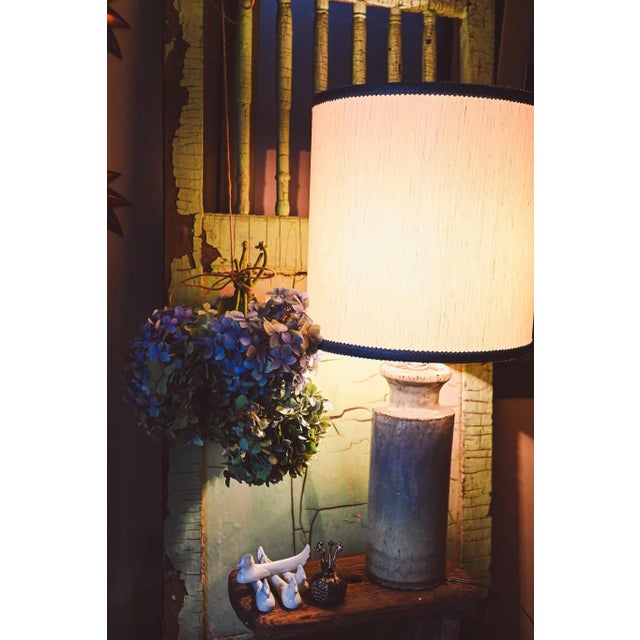 Table lamp, handmade in a ceramics studio, made from glazed red clay. The base color is a blend of blue and green,...