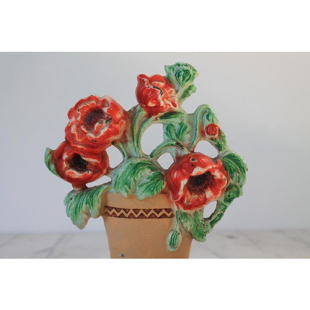 Vintage Cast Iron Floral Poppies Basket Doorstop For Sale - Image 4 of 7