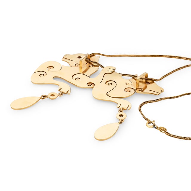 Vintage Diamond 14k Yellow Gold Double Dragon Pendant Necklace For Sale In Los Angeles - Image 6 of 6