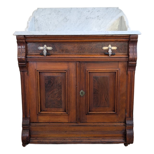 Late 1800's Victorian Marbletop Eastlake Washstand For Sale