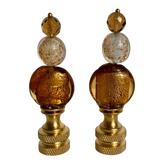 Pair Custom Made Lamp Finials. Vintage Glass and Crystal For Sale