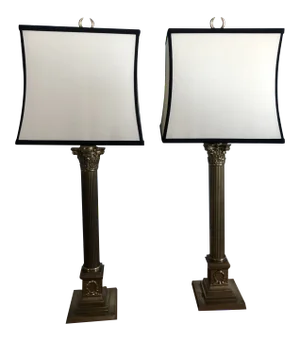 Mid-Century Brass Corinthian Column Lamps W/ Italian Silk Shade - a Pair