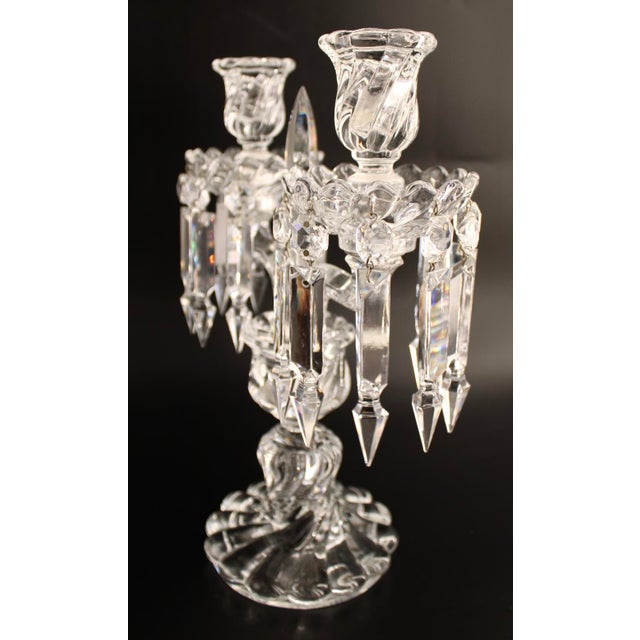 Transparent Baccarat France Crystal Bambous Tors 2-Light Candelabra Lustre, Signed For Sale - Image 8 of 11
