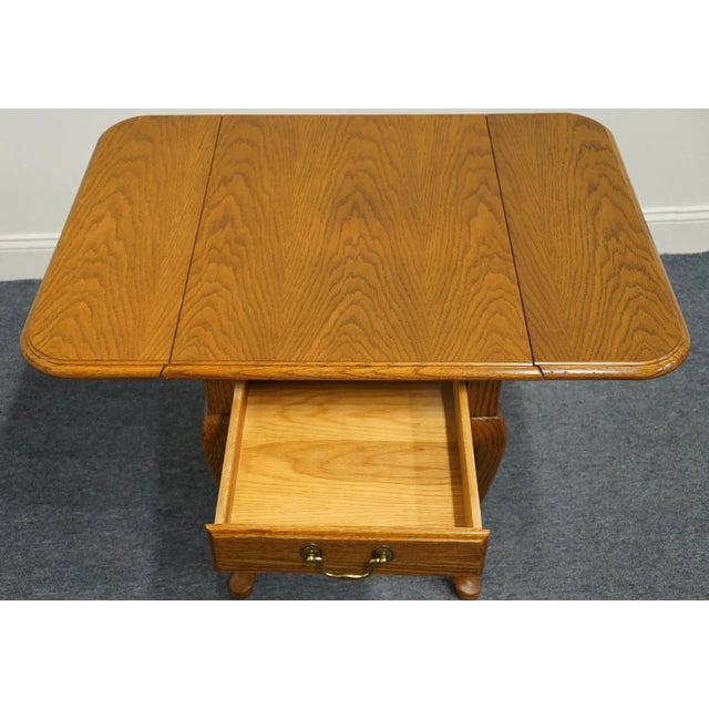 Thomasville Furniture Solid Oak Rustic Country French 37" Pembroke Drop Leaf Accent End Table For Sale - Image 10 of 12