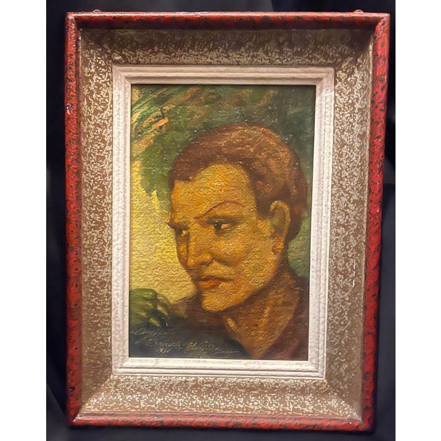 Portrait painting "Oedipus and the Sphinx" oil painting on wood, signed, dated 1950 This painting depicts the portrait of...
