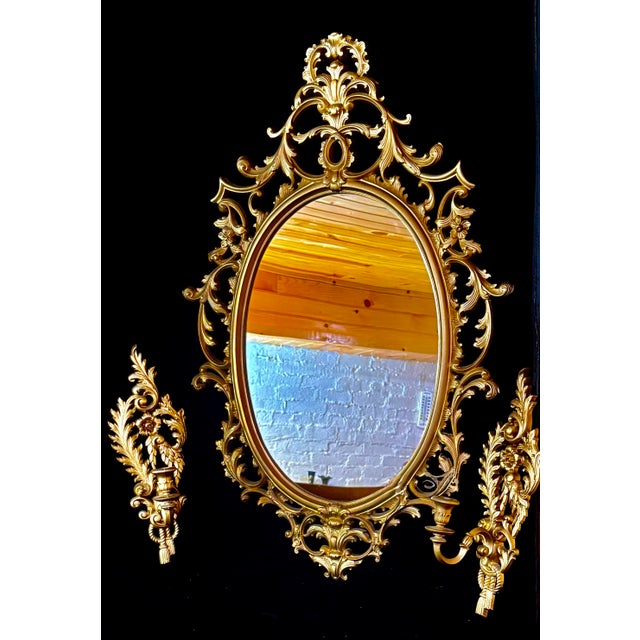 Mid 20th Century Set of 3, Rococo Style Giltwood Wall Mirror Set For Sale - Image 10 of 12