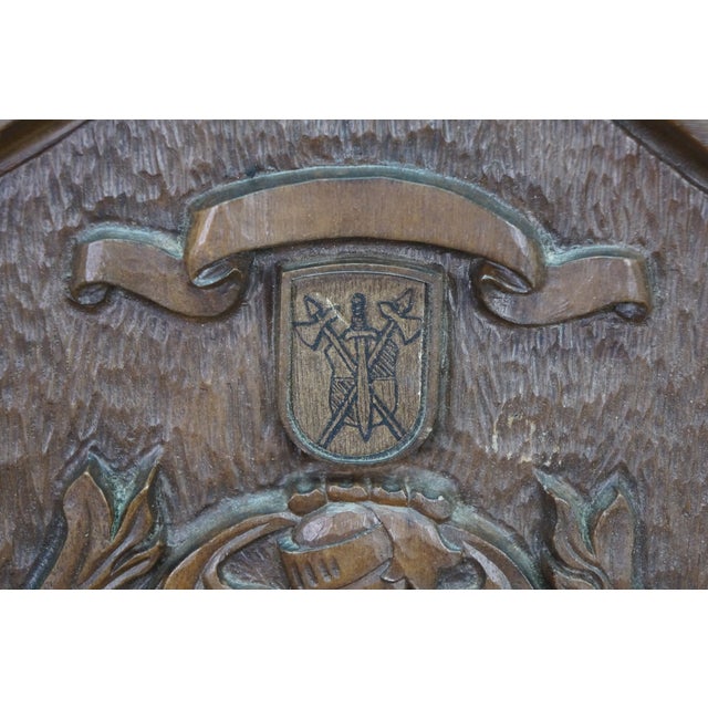 Mid 20th Century Vintage Black Forest Style Mahogany Carved Coat of Arms Wall Plaque Walter 16" For Sale - Image 5 of 9