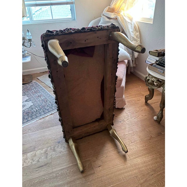 Wood Antique Carved Giltwood Bench in Newly Upholstered Plum Velvet For Sale - Image 7 of 10